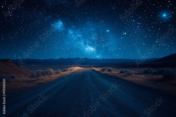 Obraz Starry Night Sky Over Desolate Desert Road