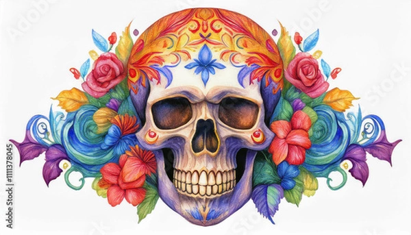 Fototapeta Realistic watercolor anotomic skull