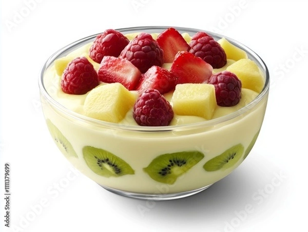 Fototapeta Bowl of creamy yogurt topped with fresh fruit  - ai