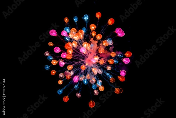 Obraz A colorful firework display with many different colored balloons
