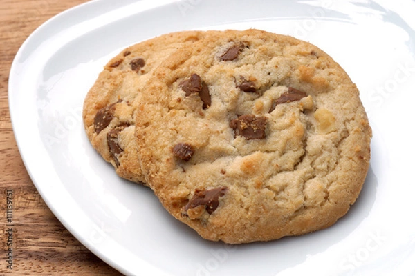 Fototapeta Milk chocolate macadamia, Chocolate chunk crispy cookies.