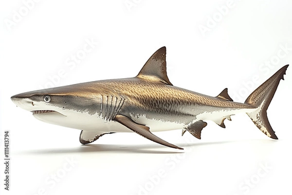 Obraz Tiger Shark Swimming Against White Background