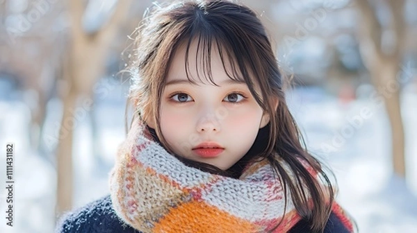 Obraz マフラーと日本人女性