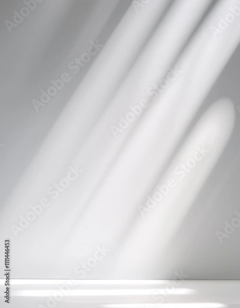 Fototapeta beautiful lights Empty Clean White background for product presentation. Soft shadow and light from windows on white wall