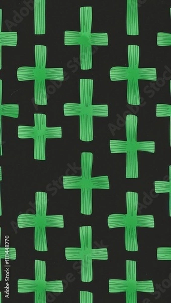 Obraz Green Cross pattern hand drawn design on Black background illustration