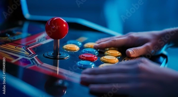 Fototapeta アーケードマシンで遊んでいる人のクローズアップ｜Close-up shot of a person playing on an arcade machine