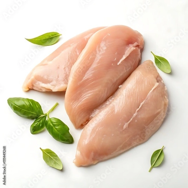Obraz Top View Raw Chicken Fillets Isolated on White Background