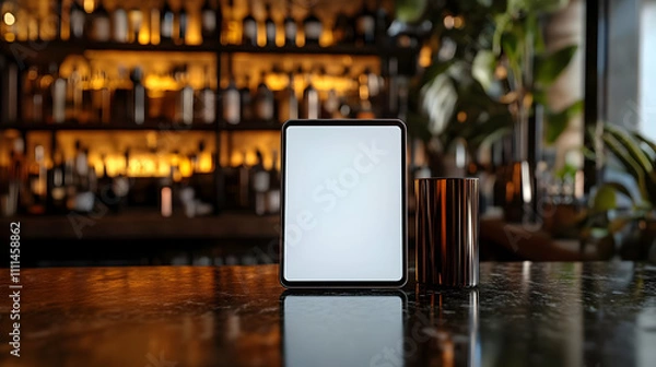 Fototapeta Tablet Mockup in Bar Setting: 3D Illustration
