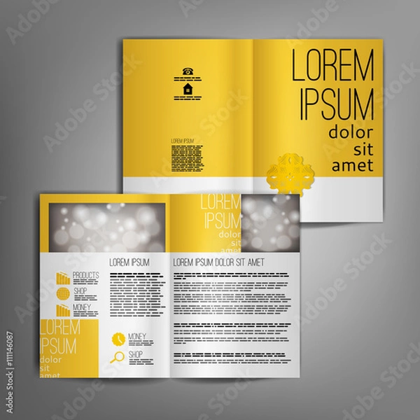 Fototapeta Vector yellow brochure template design with floral elements.