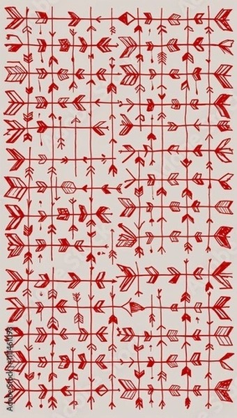 Fototapeta Red Arrow pattern hand drawn design on White background illustration