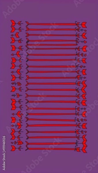 Fototapeta Red Arrow pattern hand drawn design on Purple background illustration