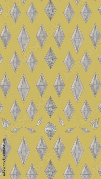 Obraz Silver Diamond pattern hand drawn design on Yellow background illustration