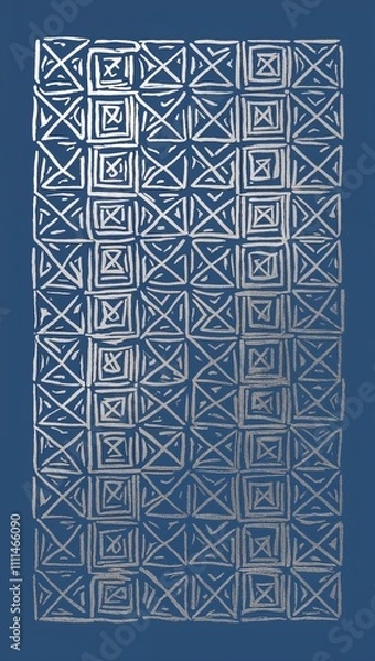 Fototapeta Silver Square pattern hand drawn design on Black background illustration