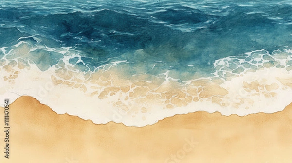 Fototapeta serene beach scene with gentle waves lapping at shore