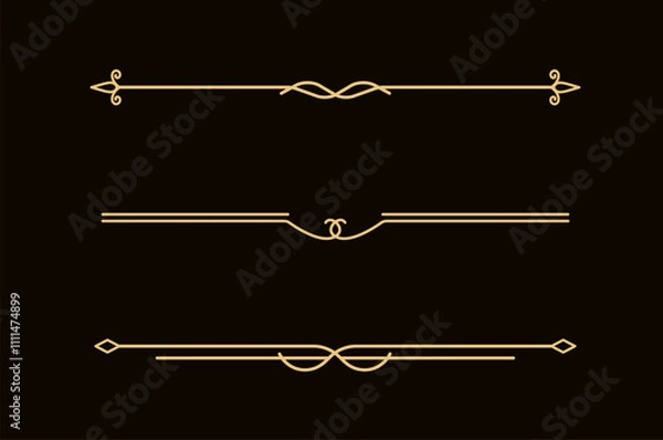 Fototapeta Set of Vintage decorative golden lines. text dividers. Gold line border. Lines separators, Borders, Vintage dividers, Underline elements. Vector illustration