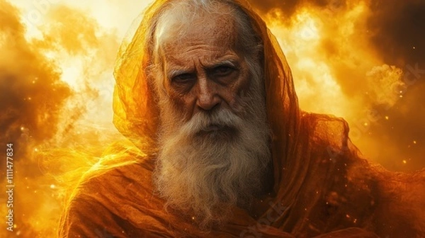 Obraz Elderly Prophet Warning of Judgment Amidst Dramatic Sunset