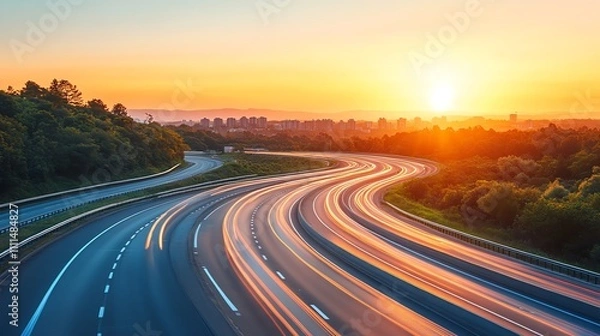 Fototapeta Digital data highways with blue and white lines softly crossing the background
