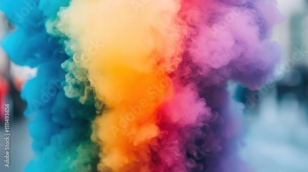 Fototapeta A vibrant cloud of colorful smoke in shades of pink, yellow, and purple, creating an eye-catching and dynamic visual effect.