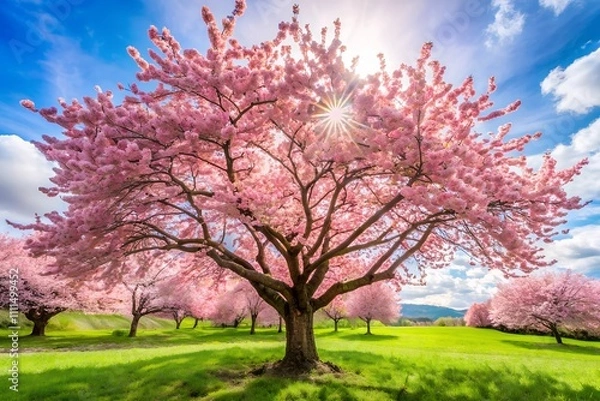 Fototapeta A cherry blossom tree in full bloom during spring