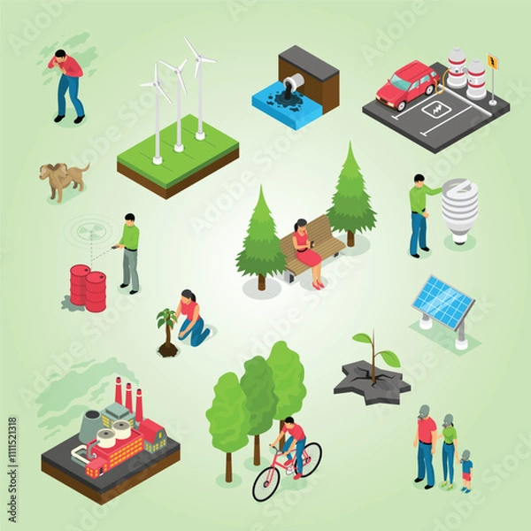 Fototapeta Ecology Isometric Set