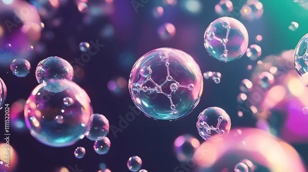 Fototapeta Iridescent Bubbles Encapsulate Molecular Structures
