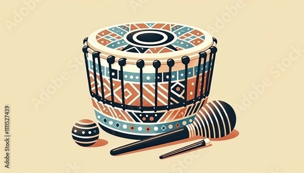 Fototapeta Intricately designed Nigerian talking drum with rhythmic patterns and vivid colors