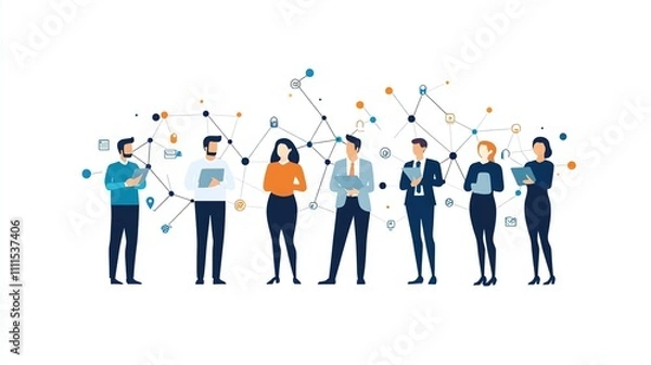 Fototapeta A group of business people are connected by lines.