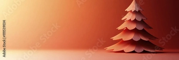 Fototapeta This decorative 3D paper Christmas tree features layered design for a festive touch, ideal for personalizing with message or text. Generative AI