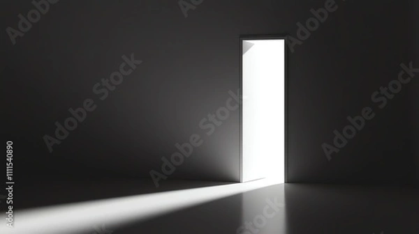 Fototapeta A door in a dark room is open, revealing bright light behind it.