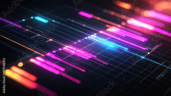 Fototapeta Gantt chart concept. futuristic Gantt chart design featuring vibrant holographic lines and grids, showcasing project timelines and tasks in visually striking manner