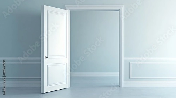 Fototapeta An open door in a blue room.