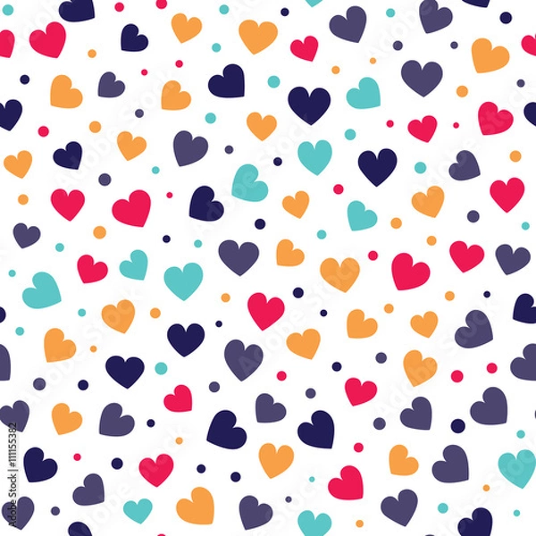 Obraz Seamless heart and dot pattern. Vector repeating texture.