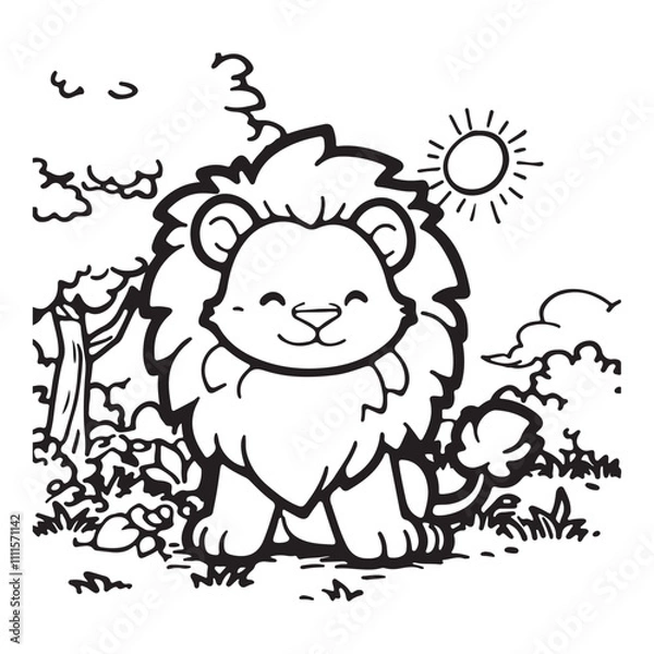 Fototapeta Animal Alphabet	L - Lion sitting in the grass