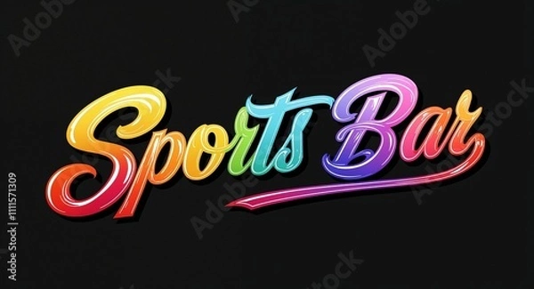Fototapeta sports bar colorful calligraphic shining shiny smooth lettering on plain black background