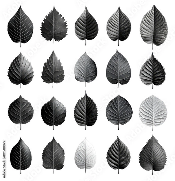 Fototapeta Monochrome Leaf Collection Nature Botany Shades of Gray Botanical Texture Plant Leaves Dark