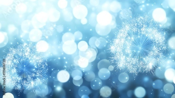 Fototapeta Abstract blue bokeh background with sparkling dandelion.