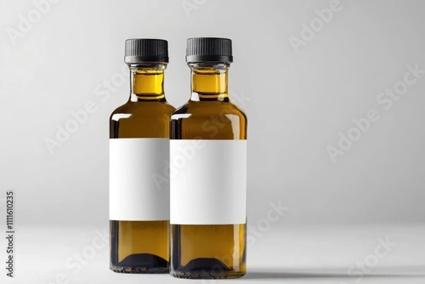 Fototapeta Two Amber Bottles With Blank Labels Stand Side By Side