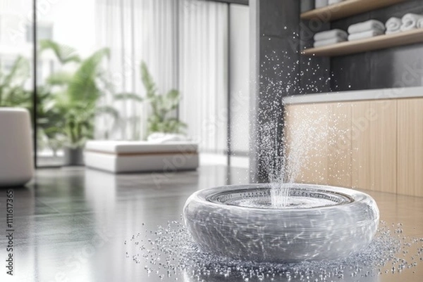 Obraz Modern water feature, sleek design, indoor setting.