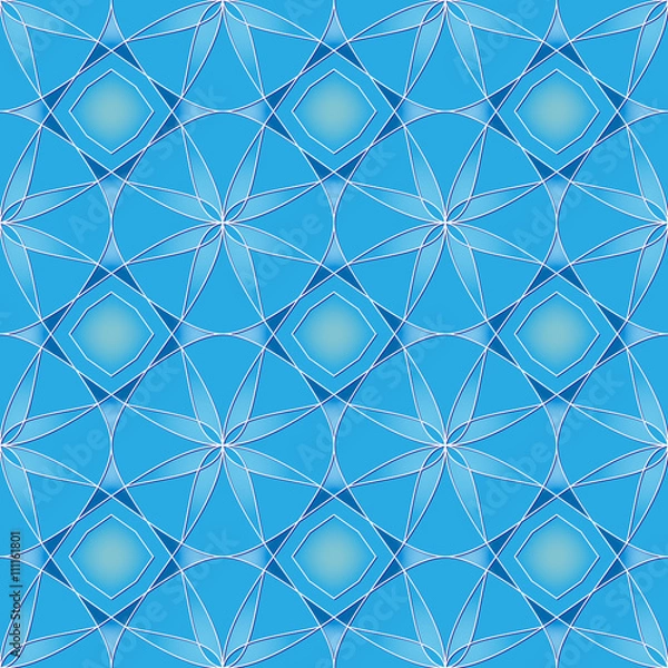 Fototapeta Seamless Geometric Embossed Pattern in Cerulean Blue. Bright Background Vector Design.