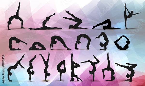 Obraz Yoga Positions. Silhouettes icon. Vector illustration