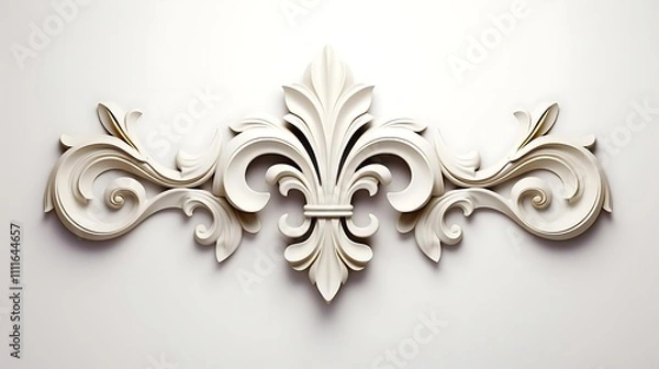 Fototapeta Elegant white fleur-de-lis and scroll ornament, 3D render.