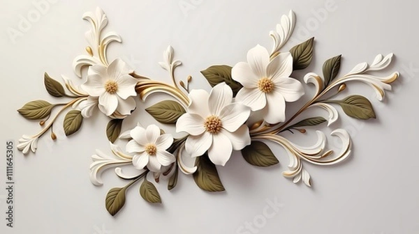 Obraz Elegant white and gold floral arrangement with 3D effect.