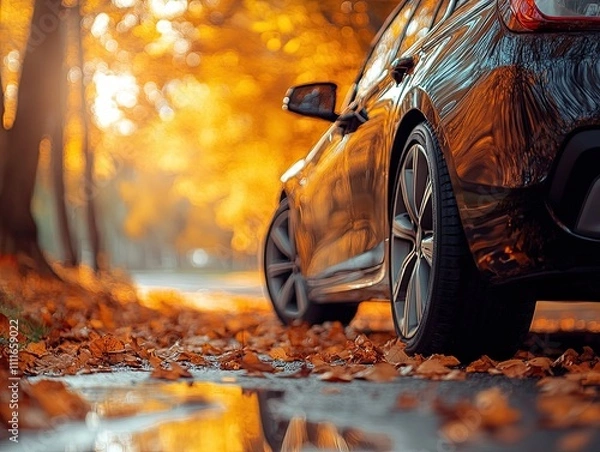 Obraz car isolated on autumn background