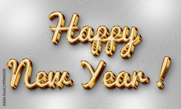 Fototapeta Happy New Year greeting, 3d golden text with grey background, post, banner,  poster, background,