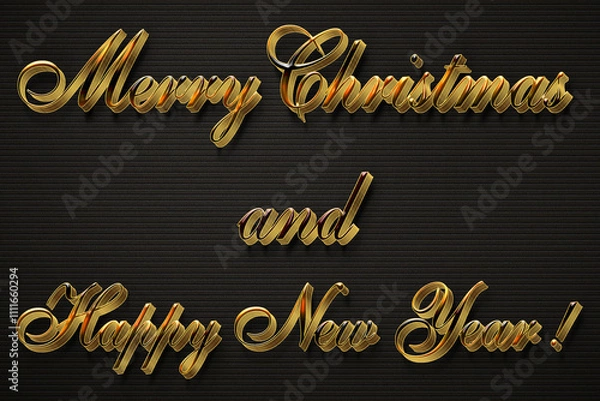Fototapeta Merry Christmas and Happy New Year greeting ,poster, banner, web, social media post, card, gold texture with dark background