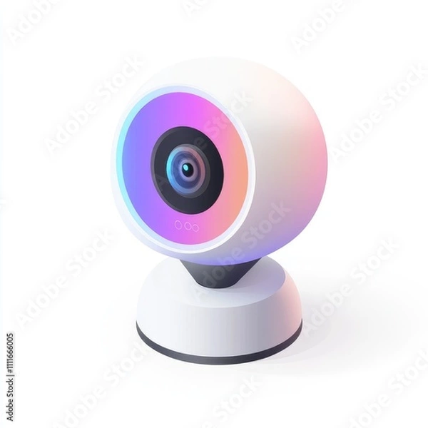 Fototapeta Modern webcam with colorful LED ring light.