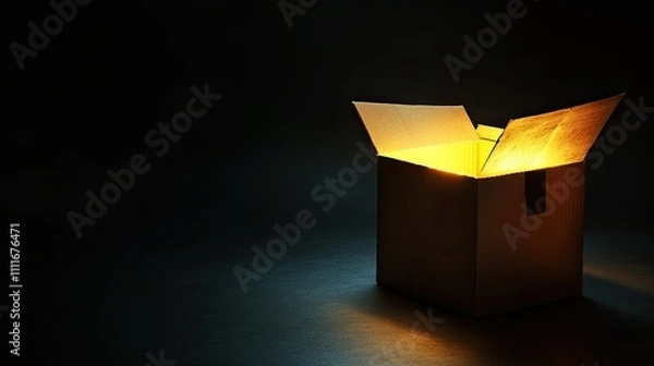 Obraz Mysterious Open Box Illuminated by Soft Warm Light in Darkness