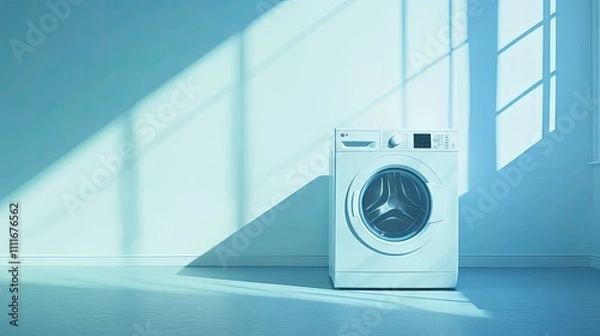 Fototapeta Modern Washing Machine in Bright, Minimalist Laundry Room Setup