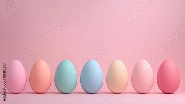 Fototapeta Colorful pastel easter eggs aligned against pink background for spring celebration