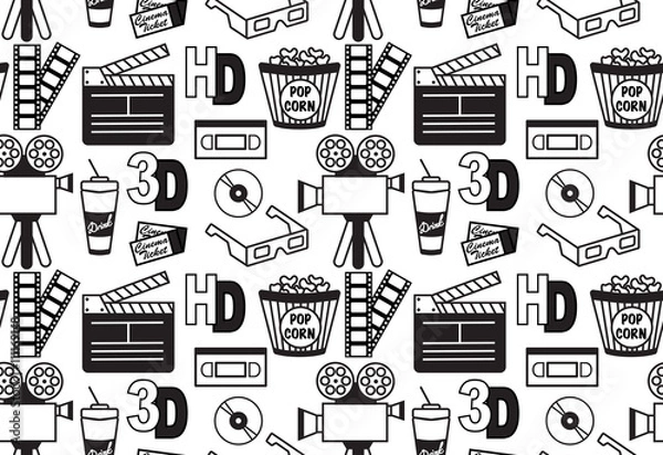 Fototapeta Seamless vector pattern of cinema objects
